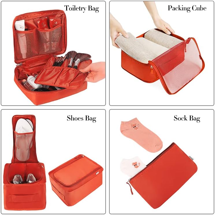 BAGAIL 8 Set Packing Cubes Luggage Packing Organizers for Travel Accessories-Orange - Image 3