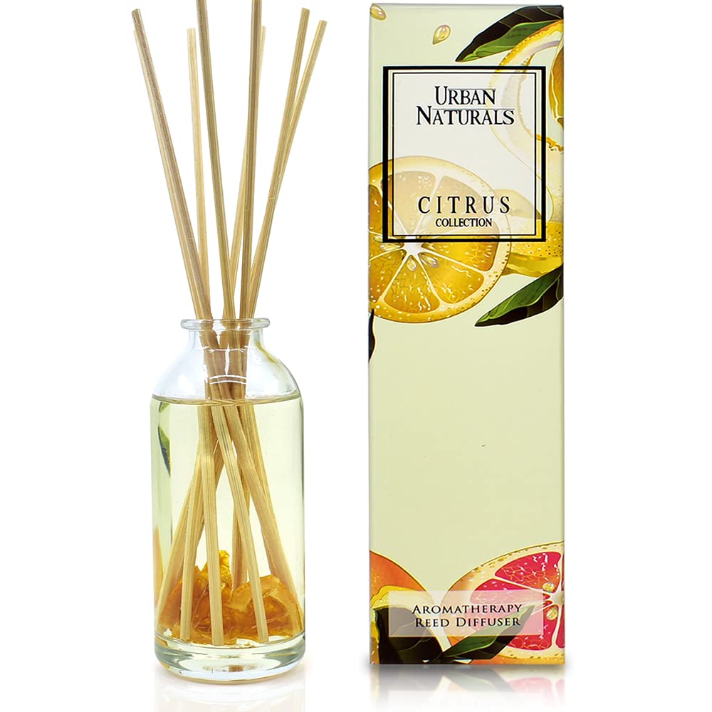 Urban Naturals Citrus Bliss Mandarin Orange & Grapefruit Essential Oil Reed Diffuser w/Real Orange! | Fresh Home Fragrance