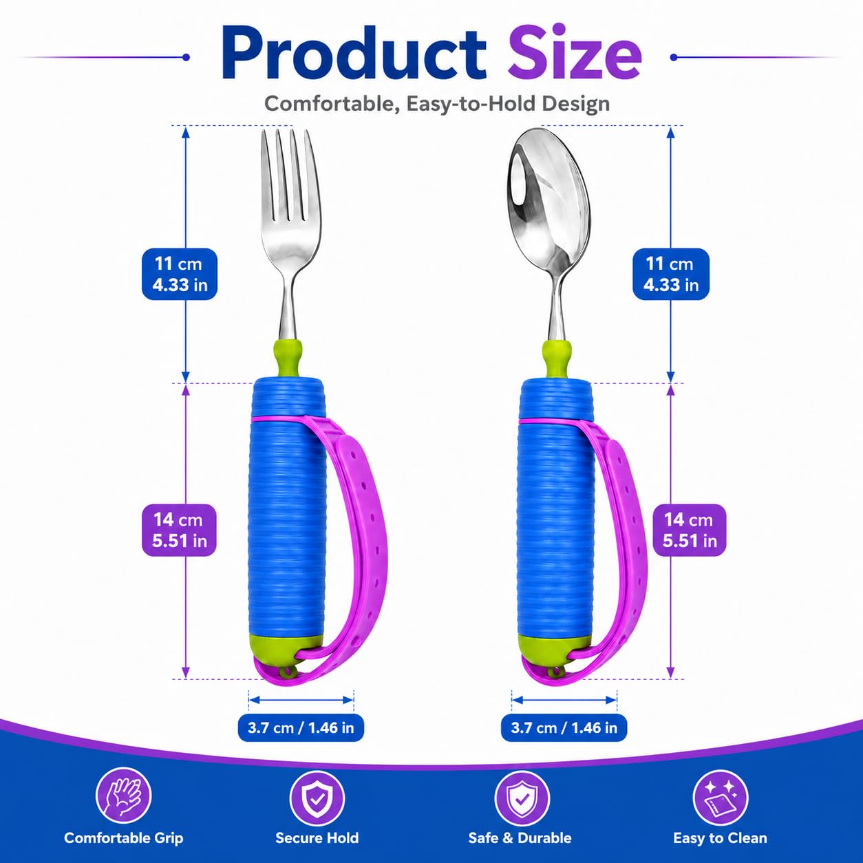 Juego De Cubiertos Adaptables Para Ancianos Y Discapacitados - Tenedor Y Cuchara Giratorios De 360° Con Correa De Silicona Ajustable Y Mango Antideslizante - Utensilios Con Peso