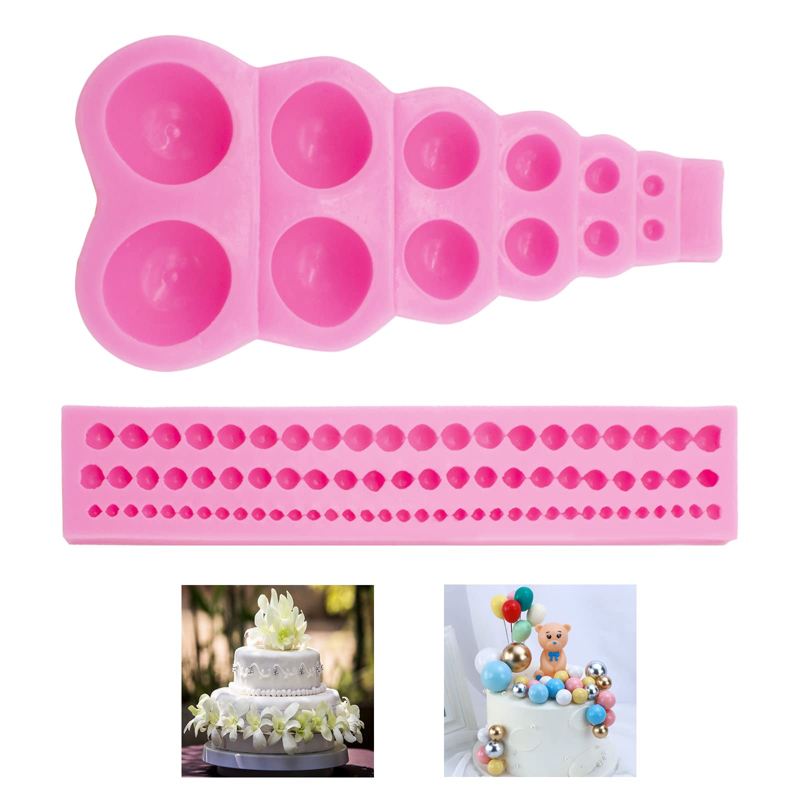 XIACIBDUS 2PCS Silicone Pearl Fondant Mould, Semi Bead Sphere Mould