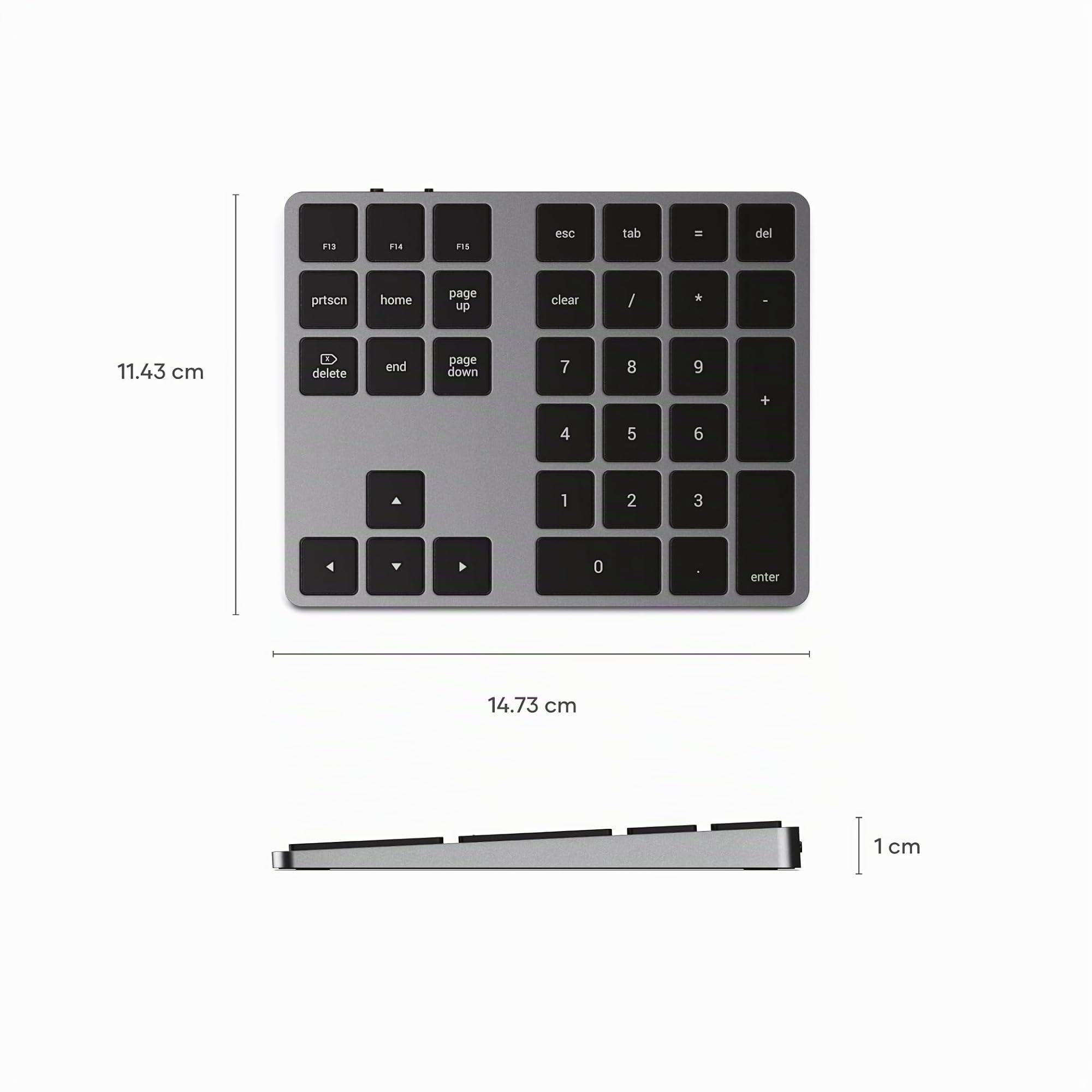 Satechi Tastierino Numerico Wireless Slim, 34 Tasti, Grigio Siderale | Layout US, Bluetooth, in alluminio, ricarica USB-C, per MacBook, PC Windows e iPad