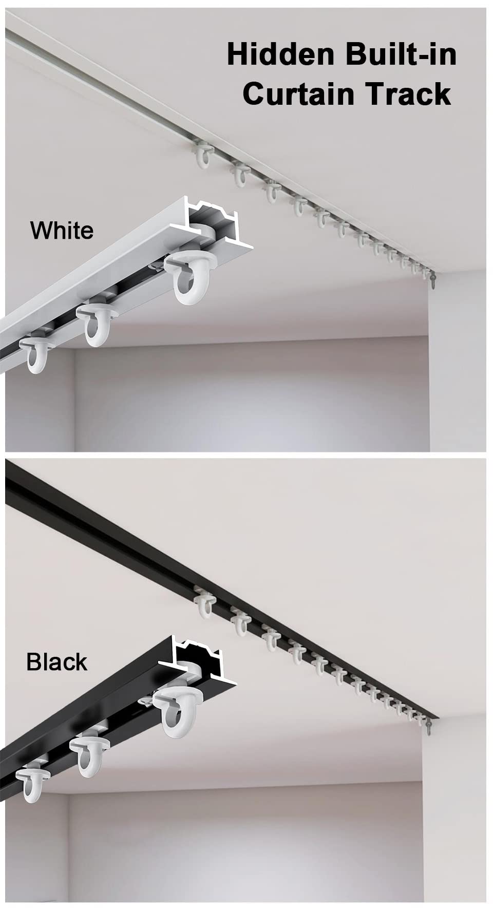 Rail en aluminium pour montage caché – Tringle à rideaux de balcon – 3 m – Tringle à rideaux droite pour séparateur d'intimité – Blanc/noir