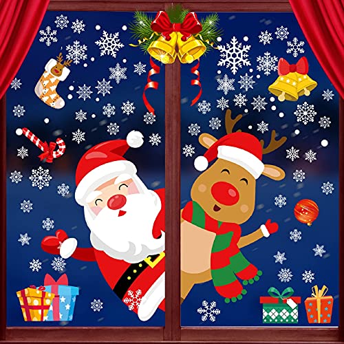 RITOSTA NoëL Autocollants Fenetre NoëL Décoration Fenêtres Décoration DIY Flocon de neige Santa Elk Fenêtres Stickers Porte Amovibles Statique Autocollants DéCalcomanie(A,176 PCS) Cover