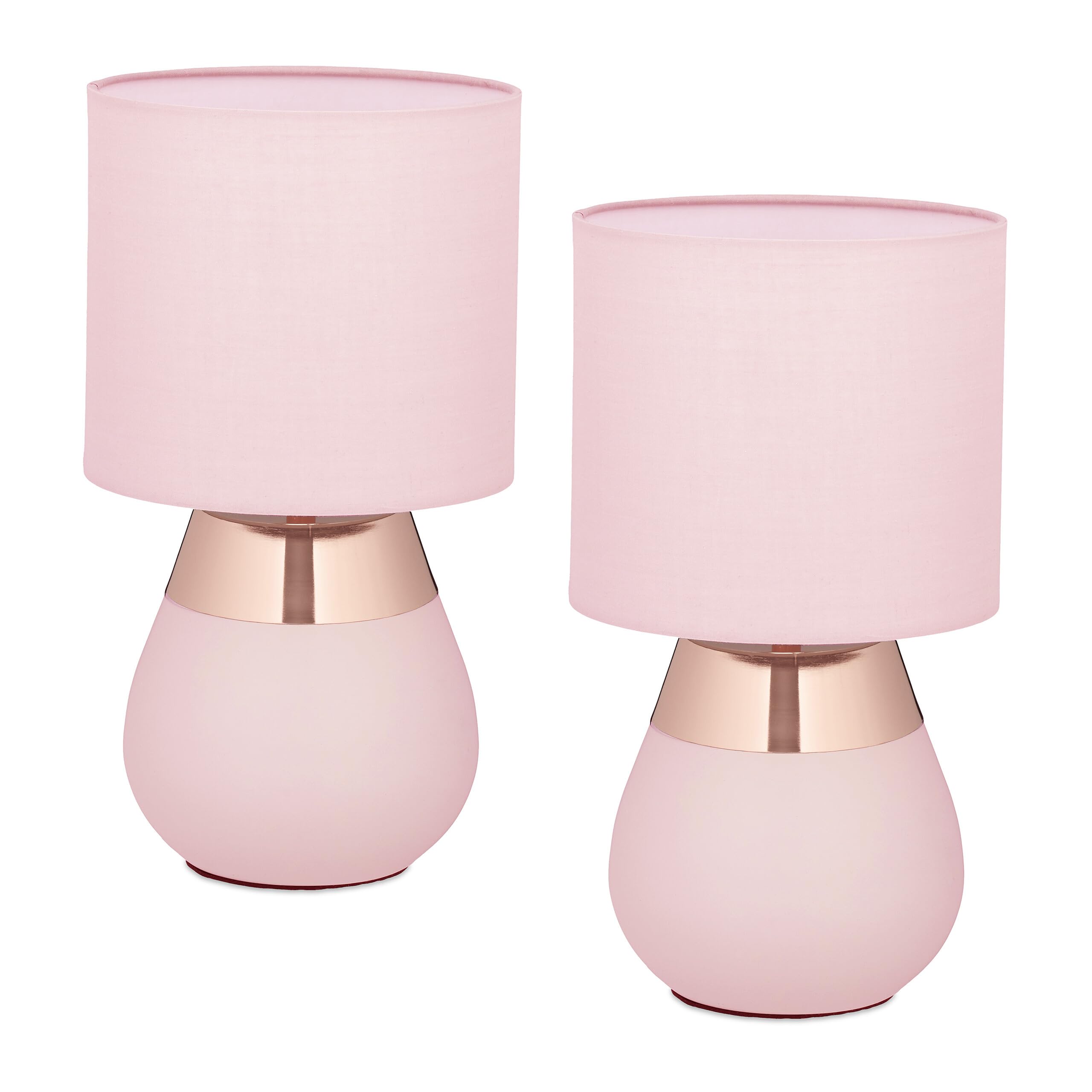 Relaxdays Lampada da Tavolo, Set da 2 Abat Jour in Tessuto e Ferro, E14, HxD: 32x18 cm, Luce Comodino Letto, Rosa Ramato