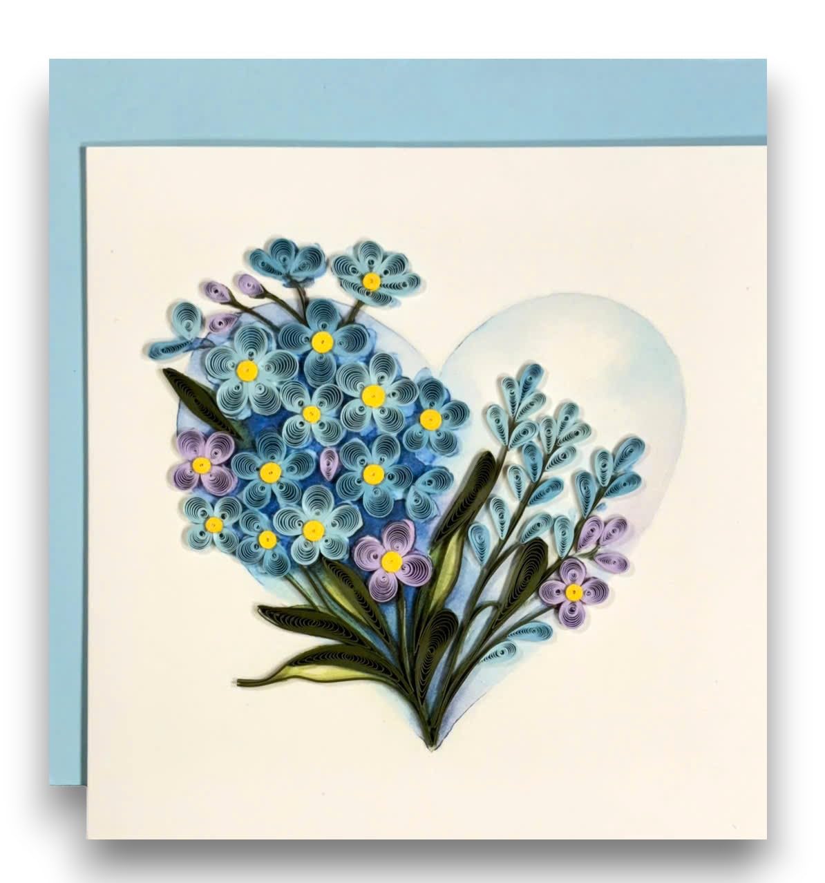 Quilling, biglietto di auguri fatto a mano con motivo floreale con cuore e scritta in lingua inglese "Forget-Me-Not", regalo romantico per compleanno, anniversario, San Valentino, occasioni