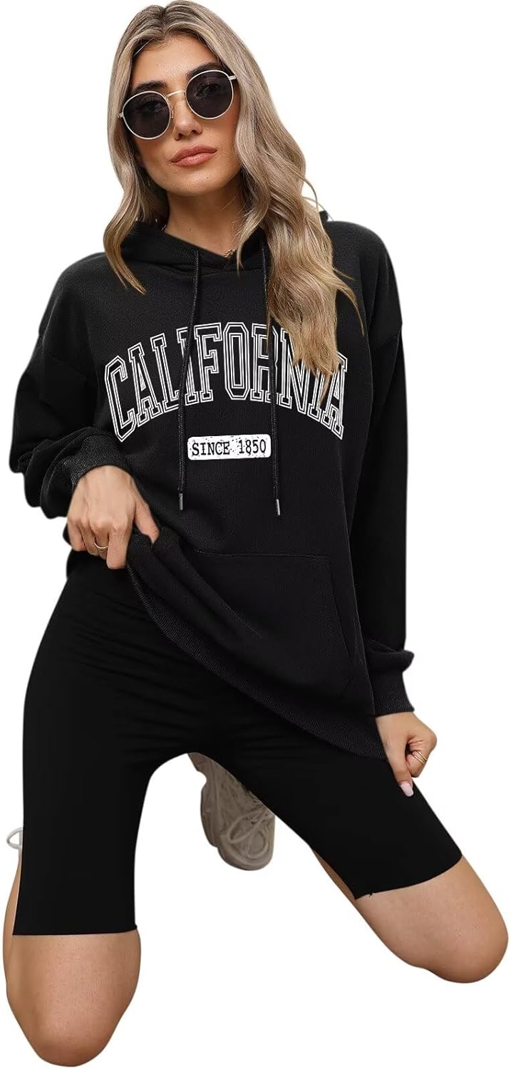 ORANDESIGNE Letter Graphic Print Hoodies for Women Oversized Long Sleeve Casual Drawstring Fall Pullover Sweatshirt Tops - Image 5