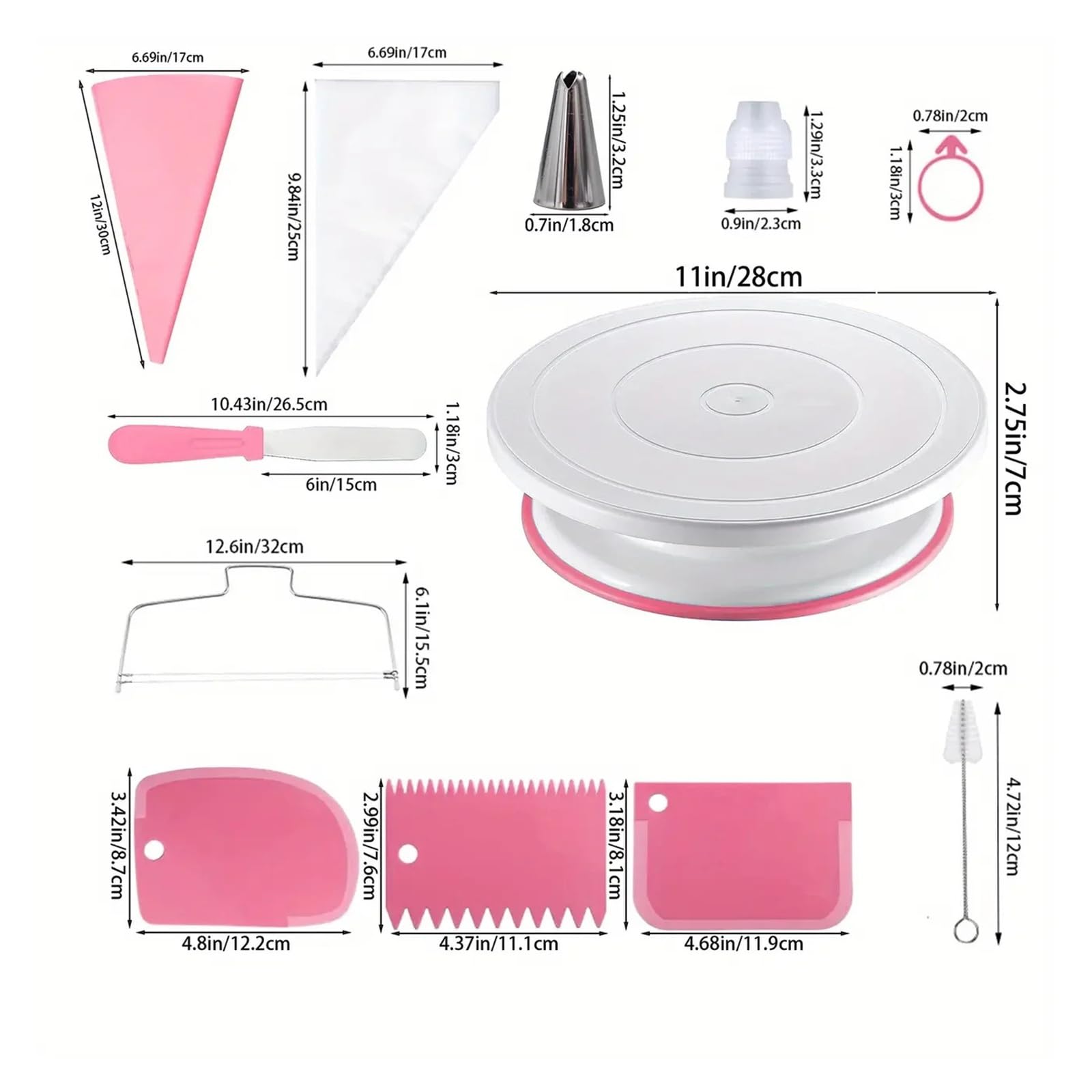 80-teiliges Kuchendekorationsset – rutschfester Drehteller mit 14 Spritztüllen, Schabern und Werkzeugen for professionelles DIY-Backzubehör(BP-80pcs-pink-B)
