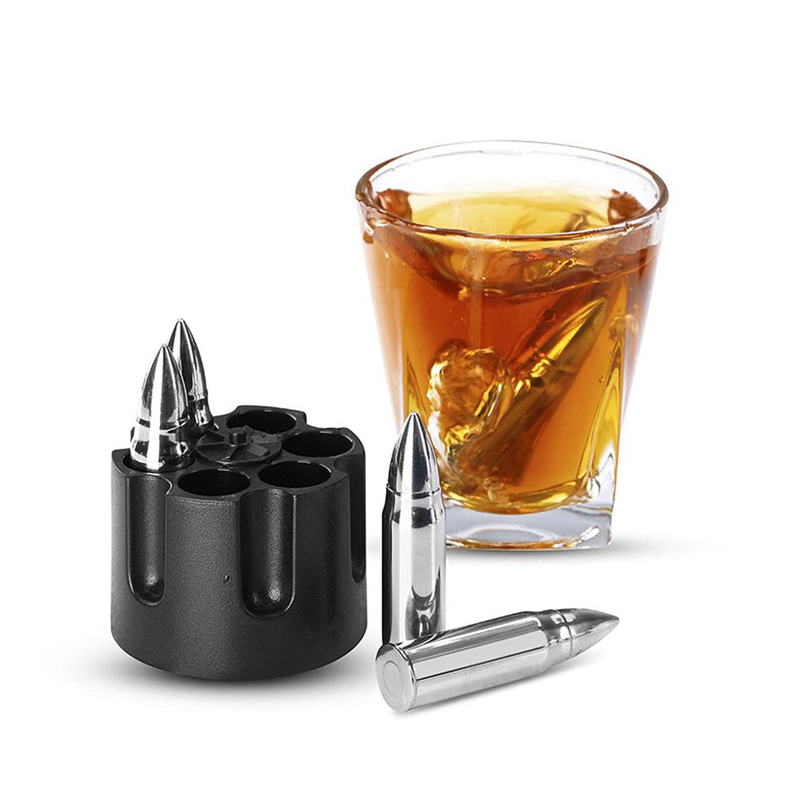 Bullet Whisky Stones Cool Gadgets Cubitos de Hielo de Acero Inoxidable, Piedras de Enfriamiento Reutilizables para Whisky, Mantener la Bebida Fría por Más Tiempo,Silver