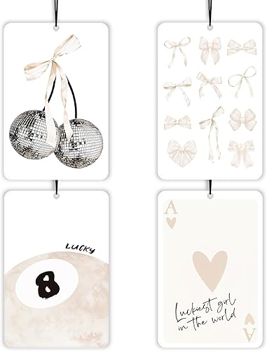 Miniatura 10 de Ambientador de coche Coquette de lavanda cristiana con lazo azul, 4 piezas, con versículo bíblico femenino, decoración colgante para autos, armario,