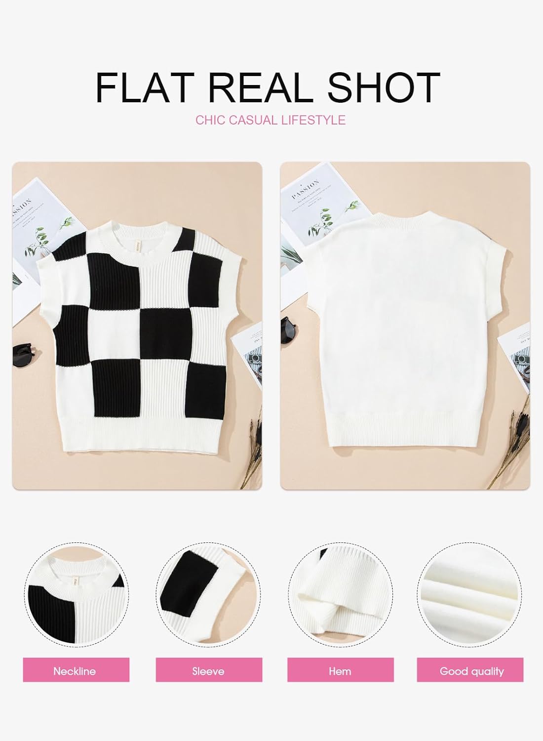 EVALESS Short Sleeve Sweater for Women Crewneck Color Block Knit Tops 2026 Spring Trendy Cap Sleeve Sweater Vest - Image 5