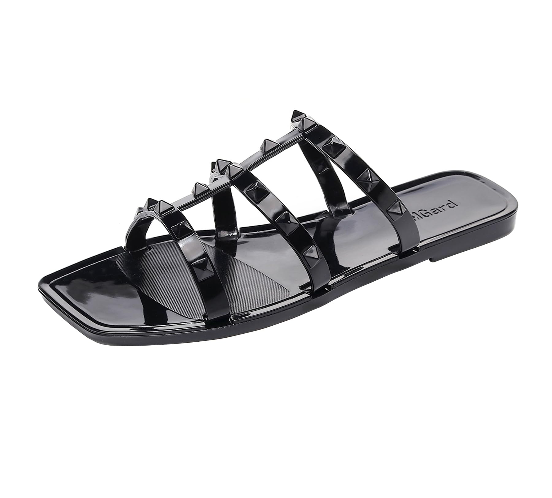 Women Flats Sandals, Studded Jelly Shoes Size 9 Red Dressy Summer Beach Rivets Strappy Jellies Slide Slip On Open Toes