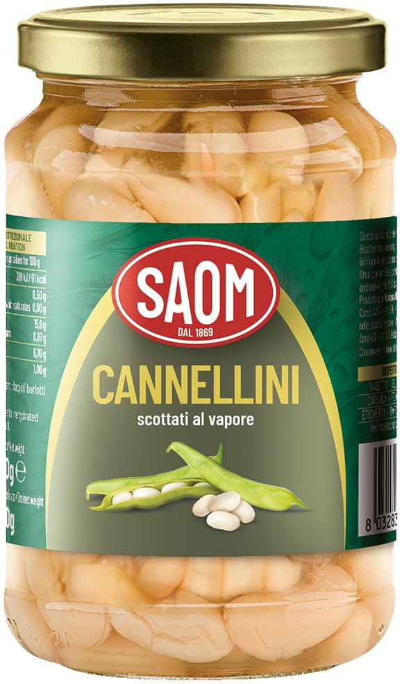 REPLOOD 12x Saom Fagioli Cannellini Scottati al Vapore 360gr in Barattolo Vetro 12x360gr