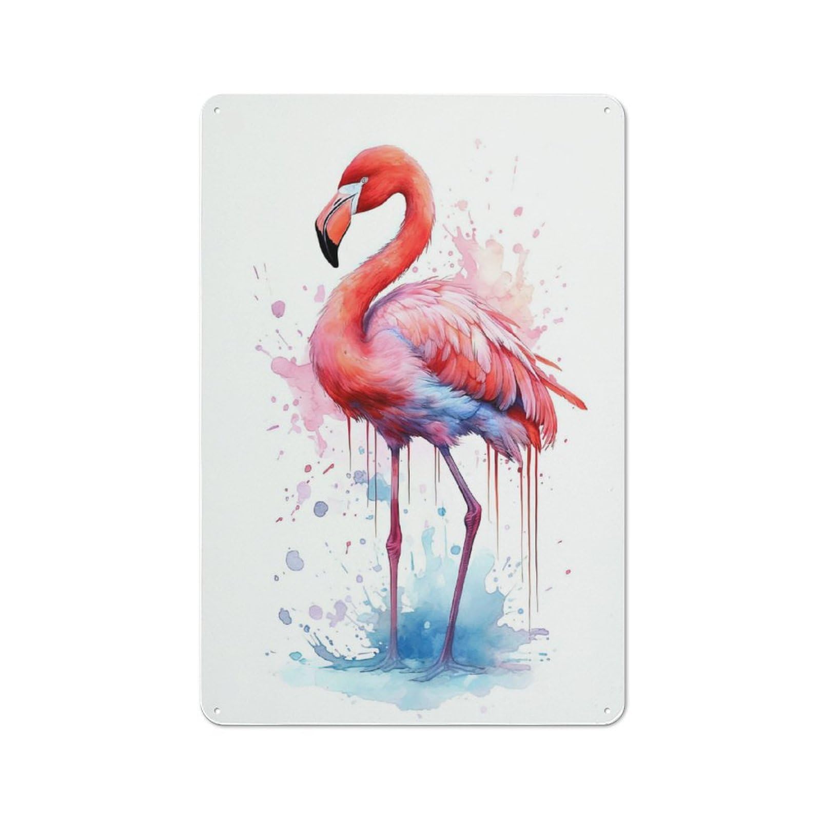 Junmoney Style-1 Metal Wall Sign 30X20cm Featuring Pink Watercolor Flamingo For Bar Or Restaurant, For Themed Interiors In Bars And Restaurants