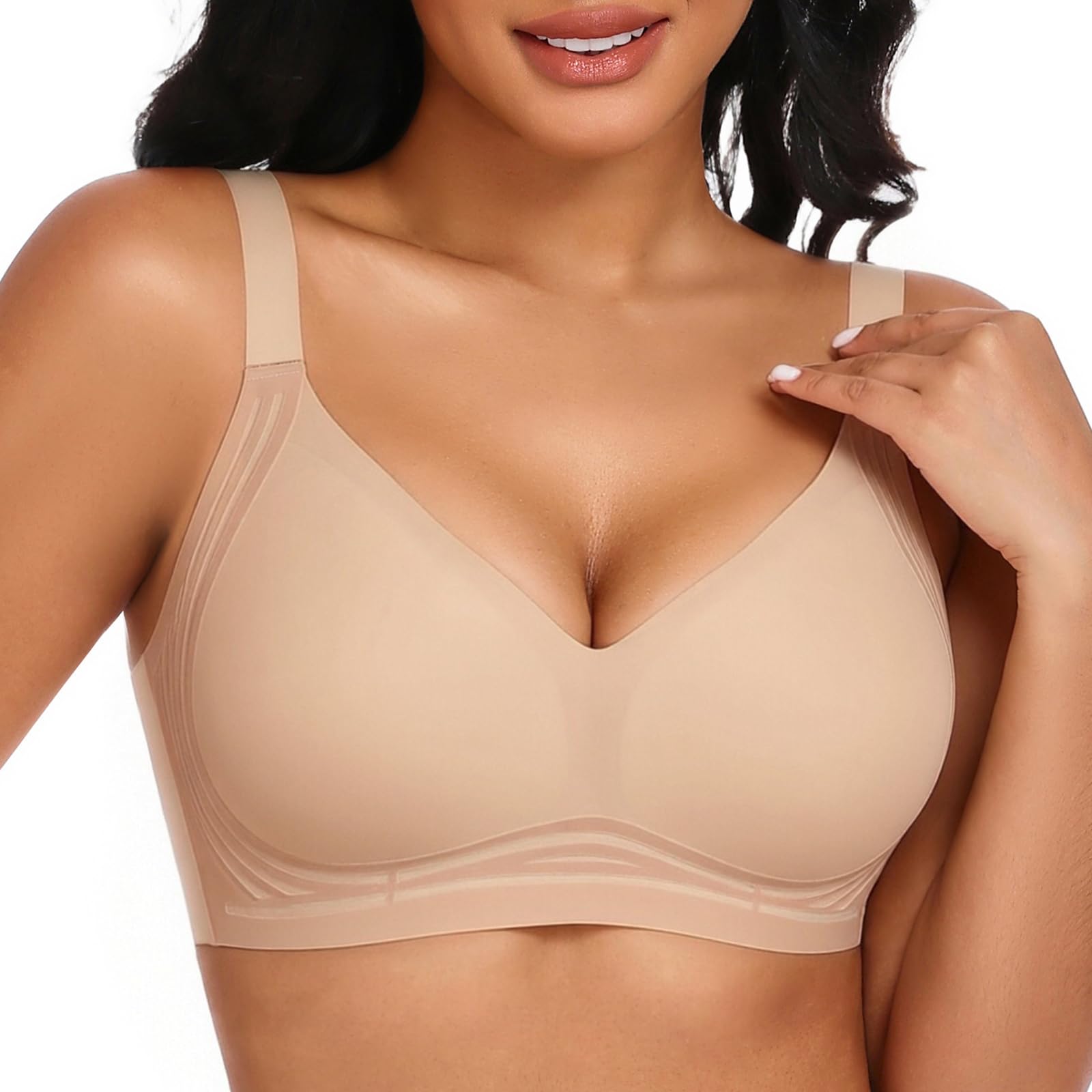 XJBTBA Biustonosze damskie Plus Size Biustonosz push-up bez fiszbin Pełne pokrycie Staniki podtrzymujące Wygodny bezprzewodowy biustonosz bez szwu Biustonosz damski na co dzień z wyjmowaną wyściółką