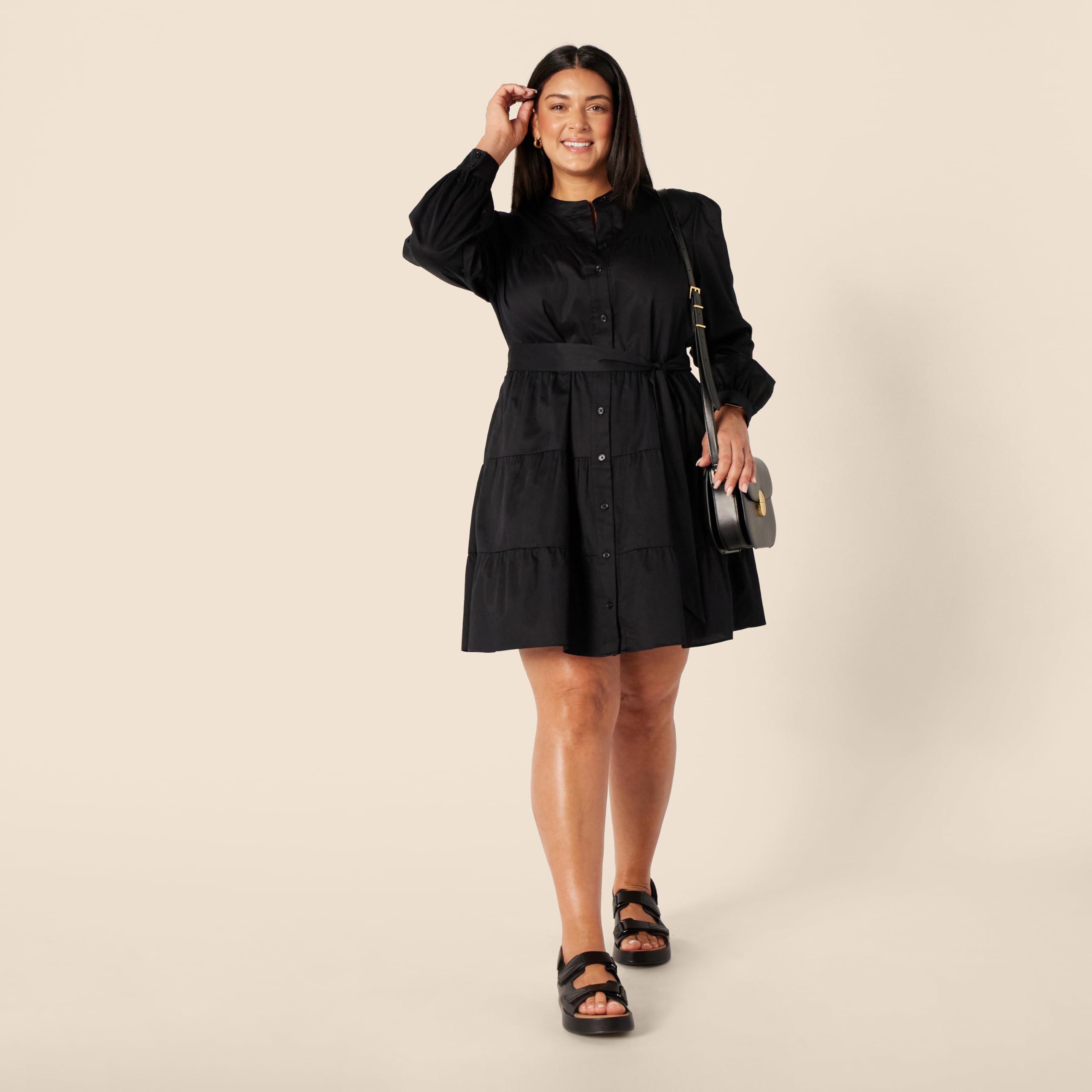 Amazon Essentials Mujer Vestido Camisero Escalonado de Satén de Algodón de Corte Recto