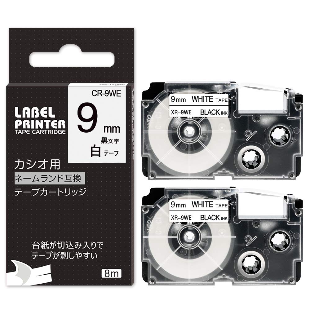 21個セット　CASIO XR-9WE ネームランド　テープ　黒文字　白テープ Amazon.co.jp: Compatible 9mm 2-piece Casio Nameland Tape, White