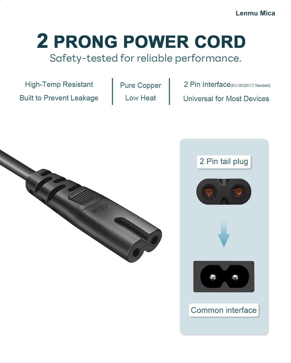 2 Prong Power Cord for Sony GTK-XB90 GTK-XB60 SRS-XP700 SRS-XP500 MHC-V71 Wireless Portable Speaker Replacement Charging Cable AC Cable (6FT)