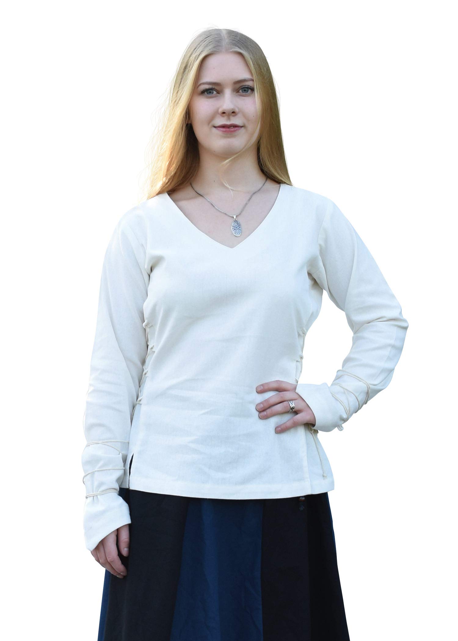 Battle-Merchant - Aila - Women’s Medieval Blouse with Lacing - Renaissance, LARP and Viking Costume - Natural - XXL