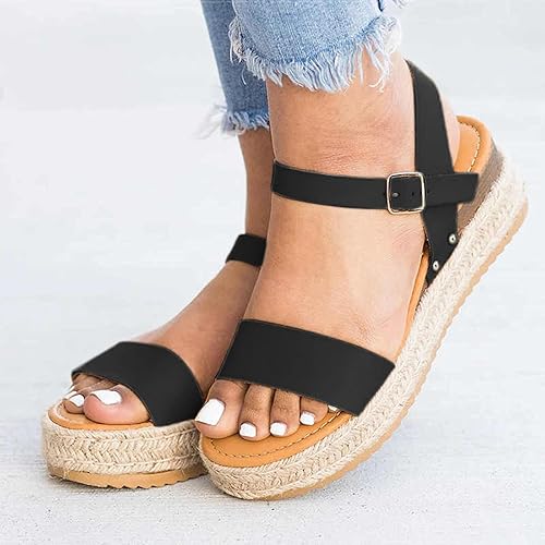 Miniatura 9 de Sandalias de plataforma para mujer, sandalias de verano elegantes con punta abierta, correa al tobillo, alpargatas, plataforma plana, sandalias de