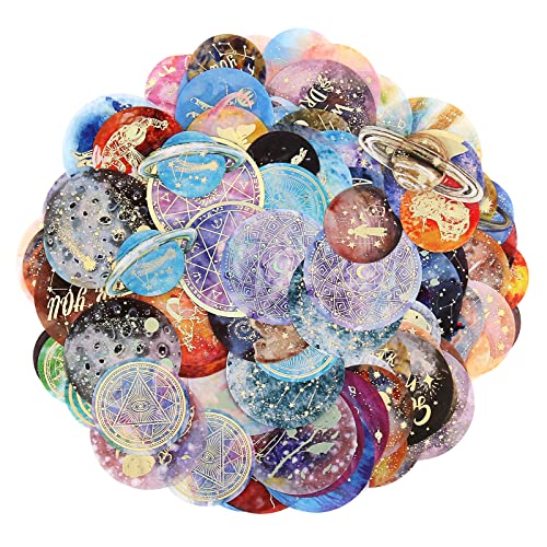 RISYPISY 180 pegatinas de planeta para álbumes de recortes, autoadhesivas de lámina dorada para posavasos de resina, collages, tarjetas, botella de agua Cover