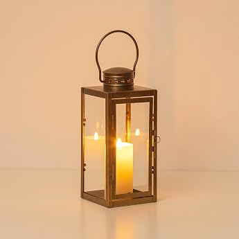 Lantern Decorative Gold for Outdoors 24 cm Small Lantern Outdoor Balcony Garden Decoration Vintage Table Decoration Grave Lantern Candle Holder Lighting [Energy Class A]
