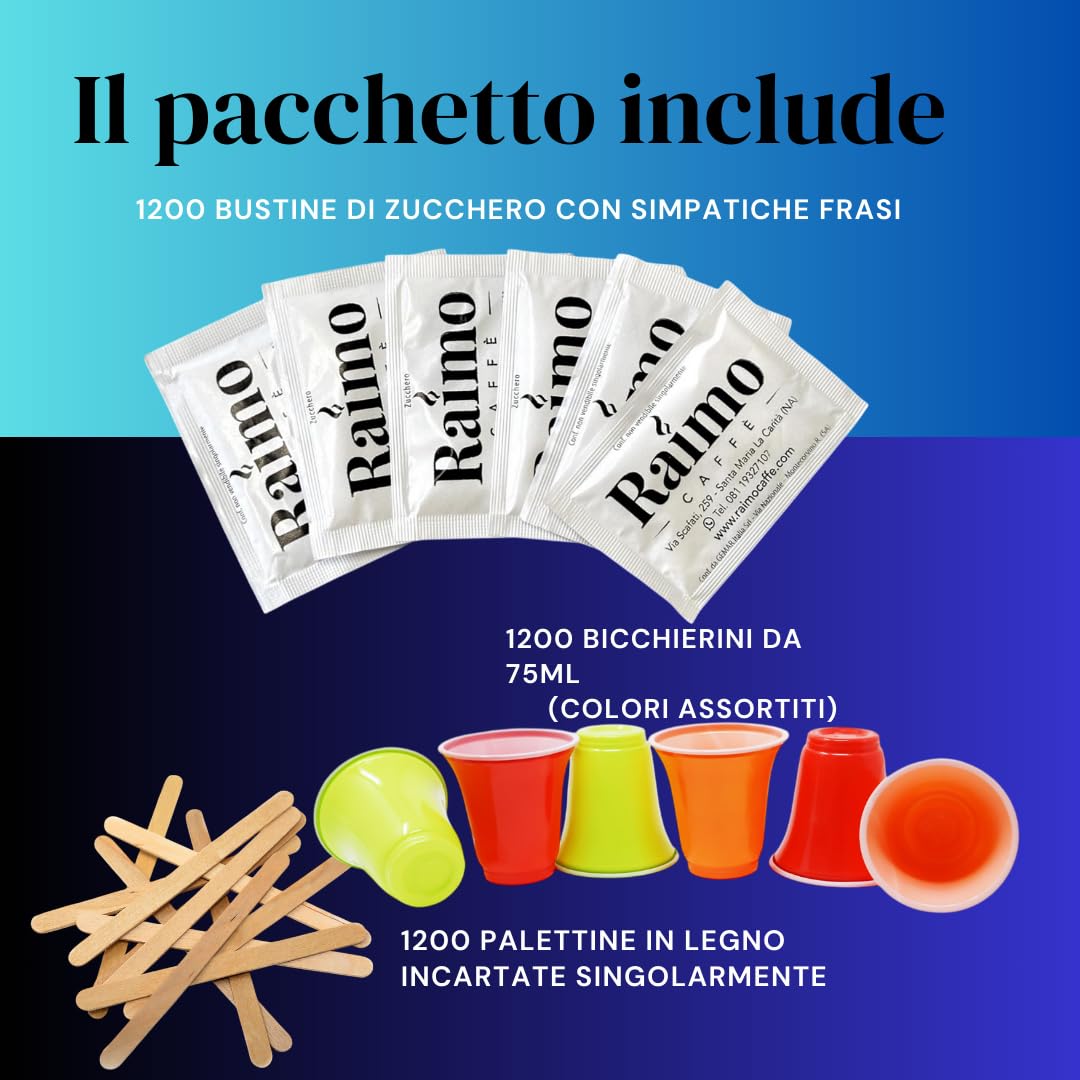 Kit Caffè Monouso 1200 Bicchieri a Cono 75ml - 1200 Palette - 1200 Zucchero