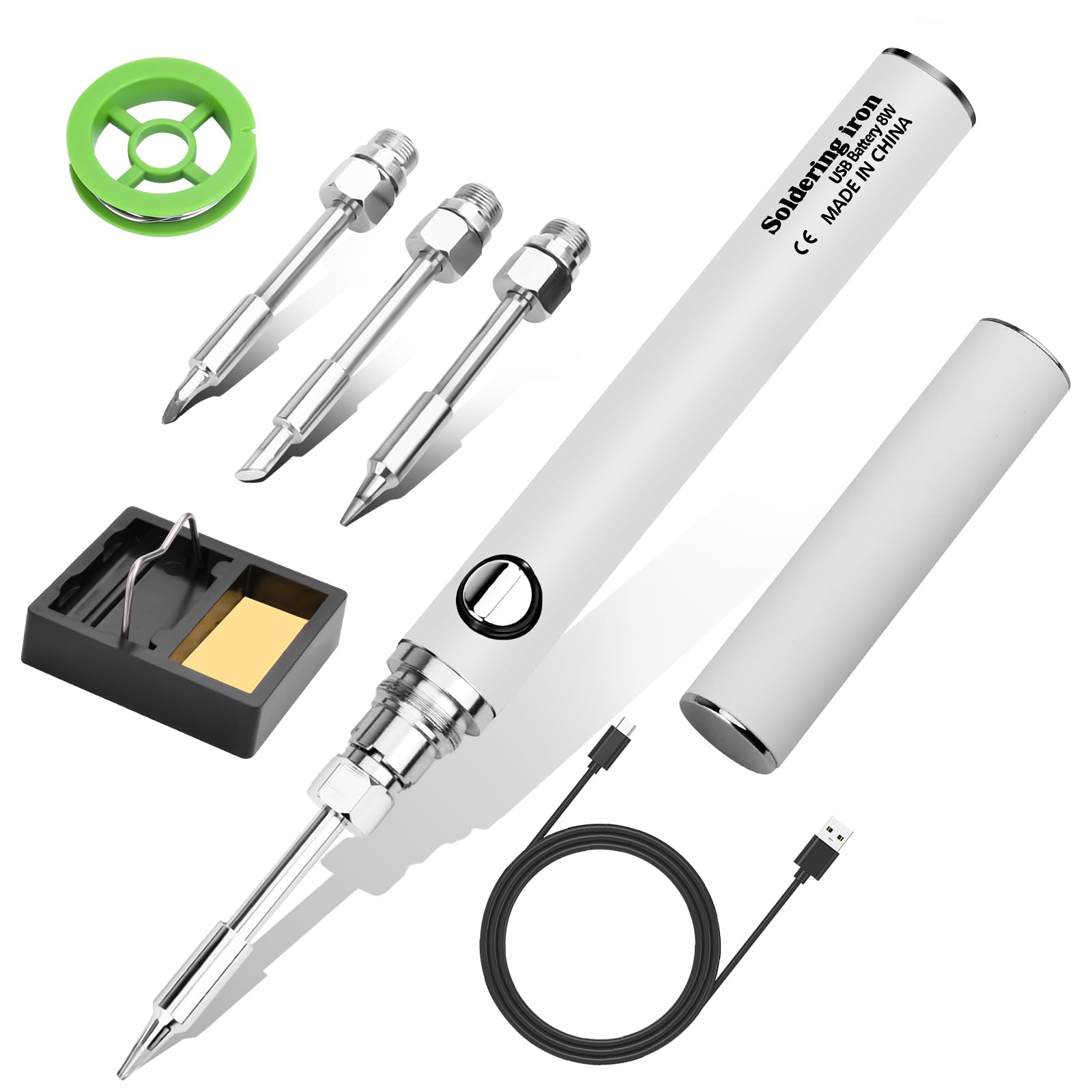 Cordless Soldering Iron Kit, USB Portable Soldering Iron, 3 Temperature Adjustment, 1100mAh Rechargeable Battery for Home Appliance Repair, DIY-White
