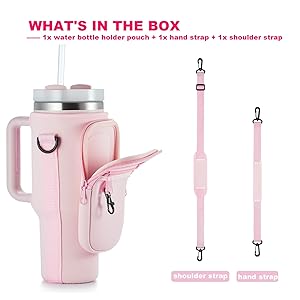 BULKITEM Water Bottle Carrier Bag with Phone Pocket for Stanley 40 & 30 oz Tumbler with Handle,Pink Insulated Neoprene Cup Holder Pouch w/Adjustable Strap for Quencher H2.0 Stanley Cup Accessories