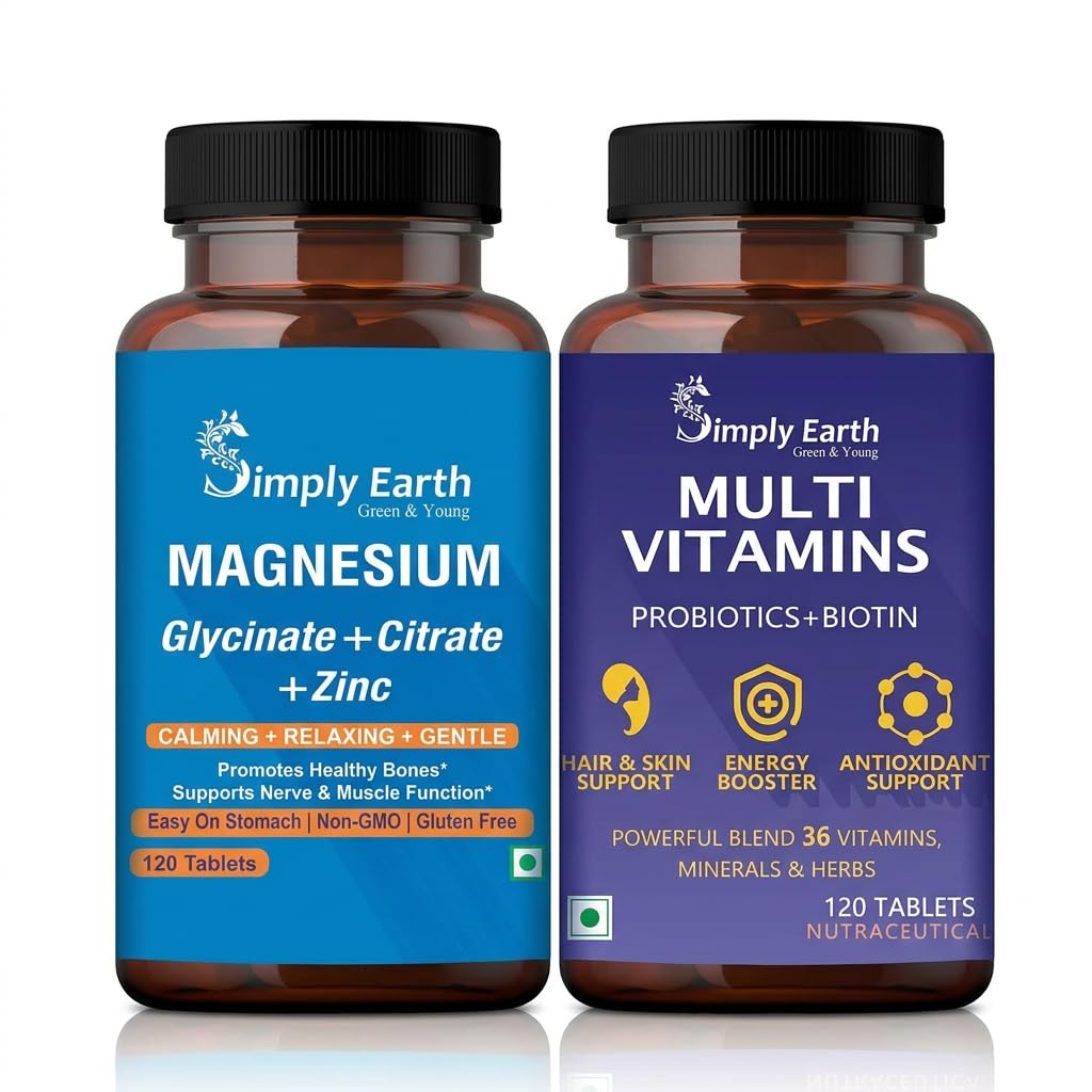 Simply Earth Nutrition Combo: 120 Magnesium Complex Tablets + 120 Multivitamin Tablets - Complete Blend of Vitamins, Minerals & Probiotics for Bone & Heart Health-image-18