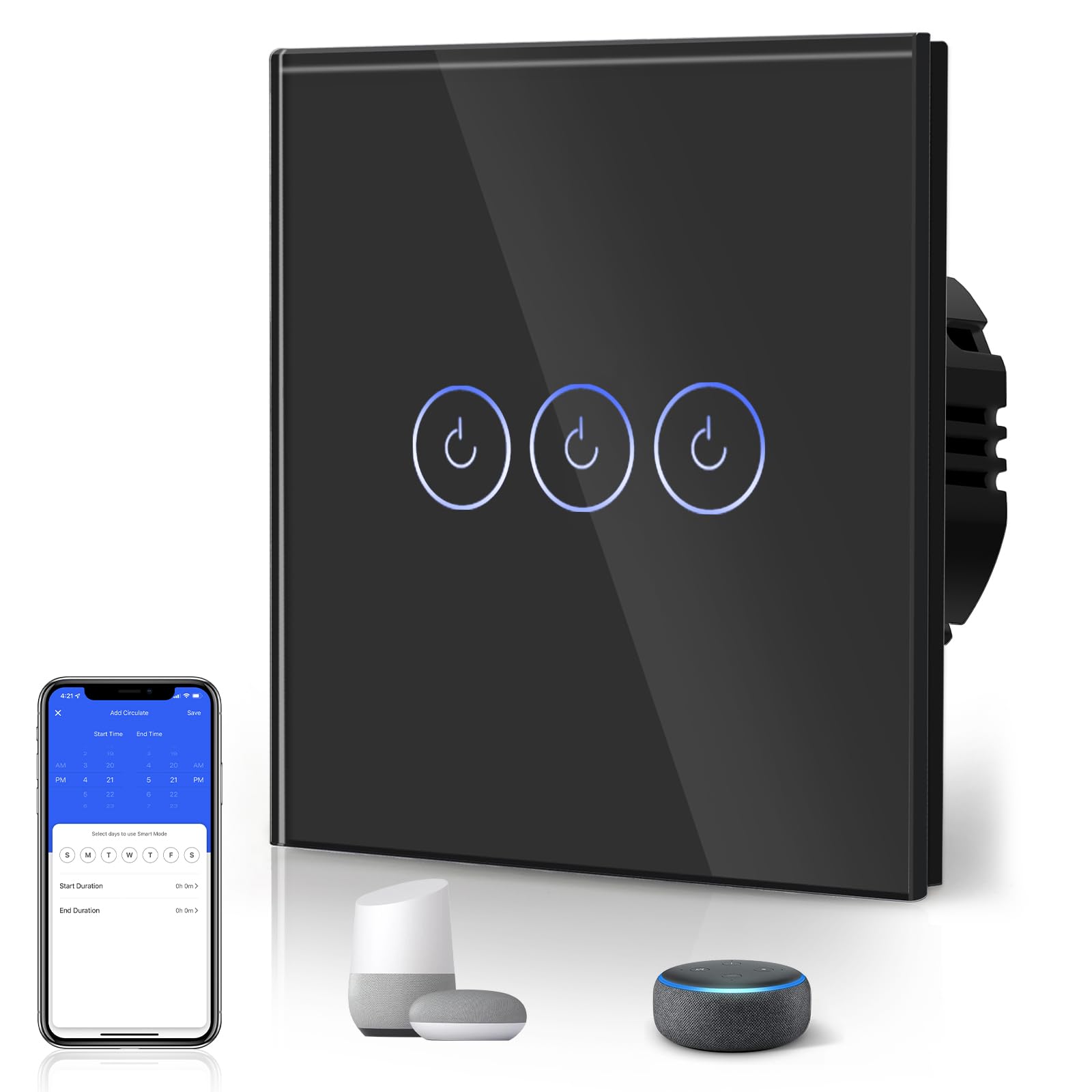 BSEED Interruptor Inteligente WIFI,Interruptores Tactil Con Cristal,Compatible con Alexa,Tuya y Smart Life,Requiere Cable Neutro,2 Gang 1 Vía,86mm Blanco — view 139