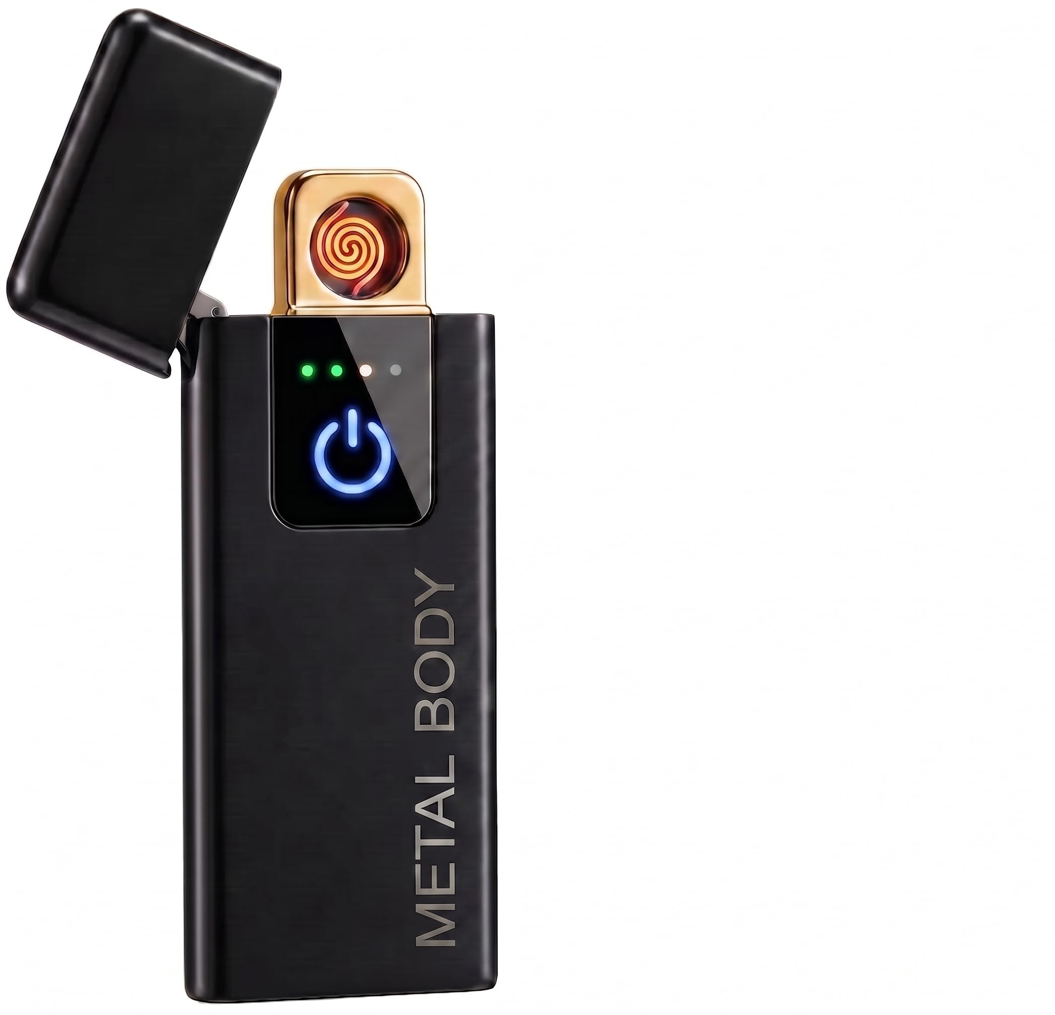 STORIA Metal Electric Lighter for Smoking Rechargeable Windproof Slim Coil Lighter with Smart Fingerprint Sensor Double Side Ignition Lighter (Black)-image-2