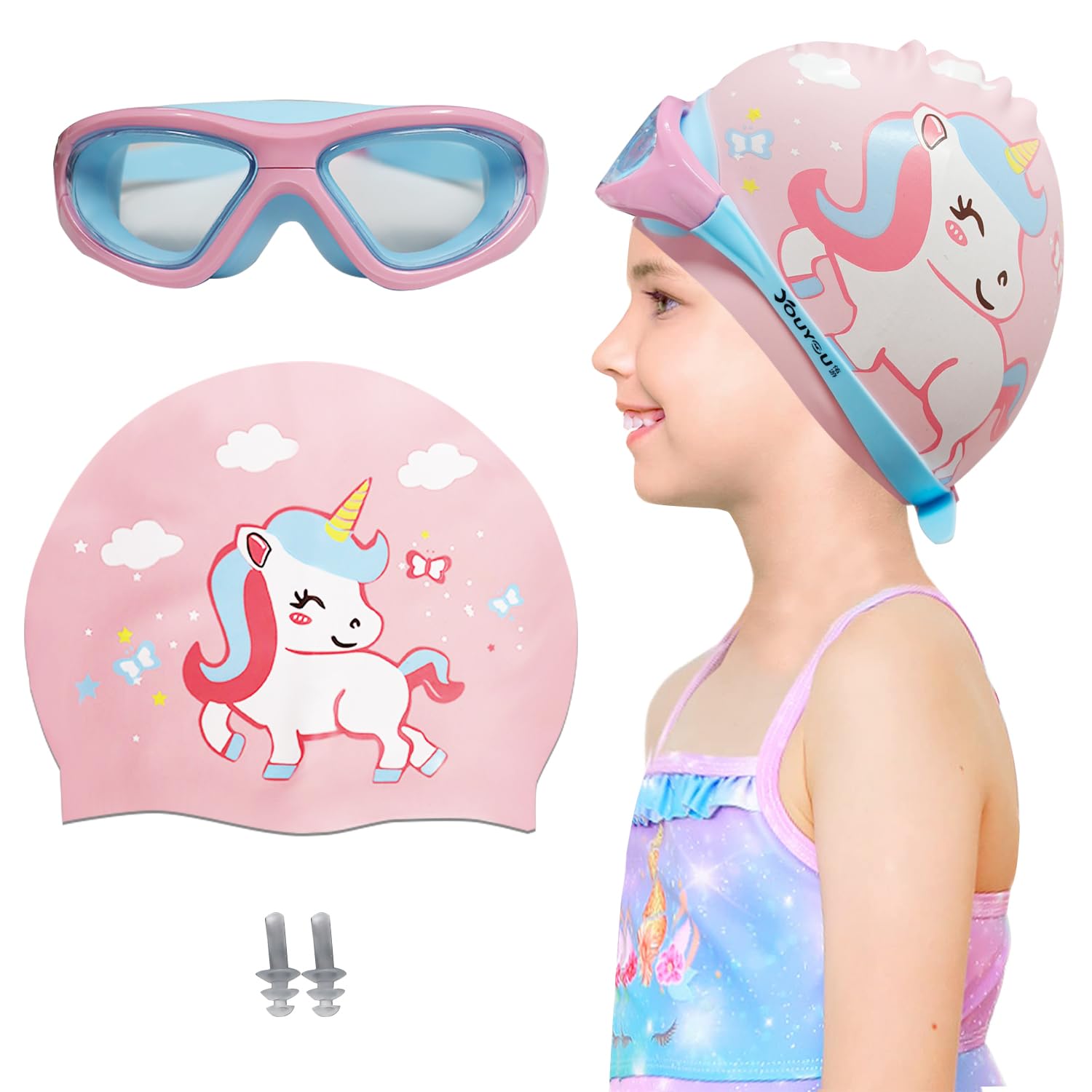 crazybean Gorro Piscina Niño Niña Elásticos con Gafas Piscina Antifugas Gorro Silicona Natacion Touca Natação