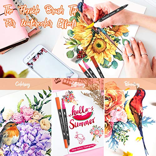 Soucolor MARKER PEN SET 36 PC - 110 Art Brush Markers Pens For Adult Coloring Books, 34 Colors Numbered Dual Tip (Brush And Fine Point) Marker Pen For Kids Note Taking Planner Lettering Calligraphy Drawing Preppy School Stuff thumb #4