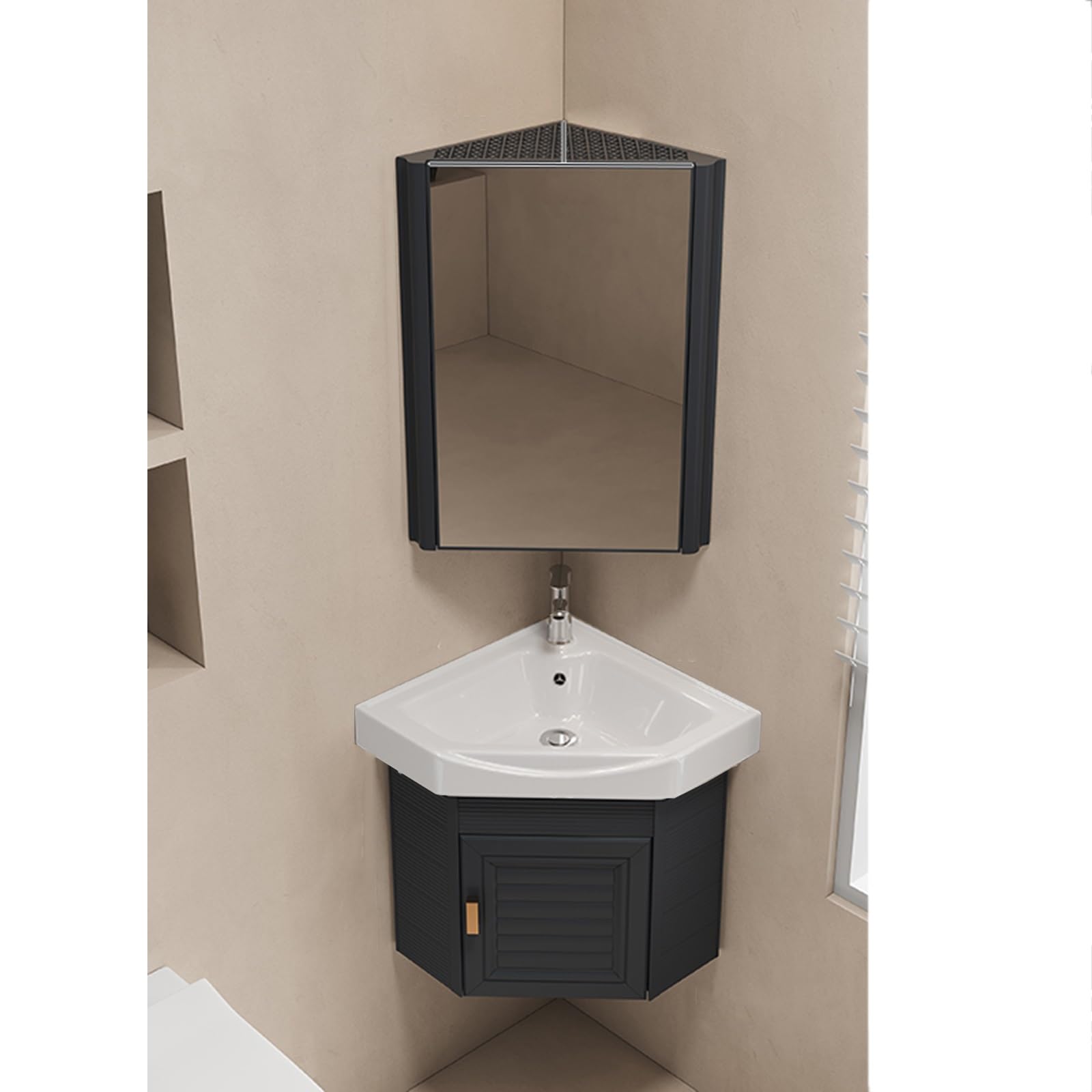 GLJTUO Space Saving Wall Mounted Bathroom Sink with Vanity Cabinet – Stylish Floating Washbasin for Guest WC ct RV Washstand Includes Mirror Cabinet Furniture,A-38cm/14.96in