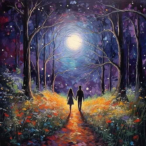 Image of Moohue Stamped Cross Stitch Kits for Adults Skull 14CT Pre Printed Cross Stitch Kits for Beginners (The Moon and Lovers)
