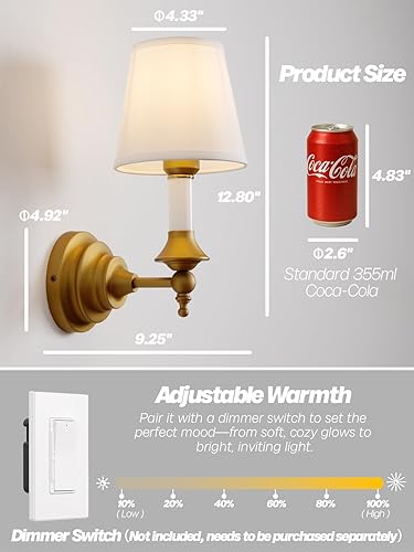 Miniatura 8 de Lámpara de pared vintage de tela rústica, lámpara de pared de tela de lino rústica, lámpara de pared con acabado de latón antiguo cableado para