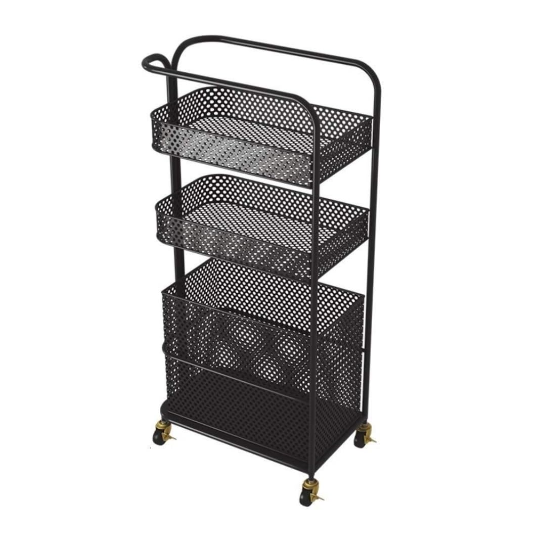 Wózek Organizacyjny 3-poziomowy Stojak Do Przechowywania Na Kółkach Siatka Metalowa Wózek Pranie Organizer W Kuchni Wąska Półka do Kuchni(Black)