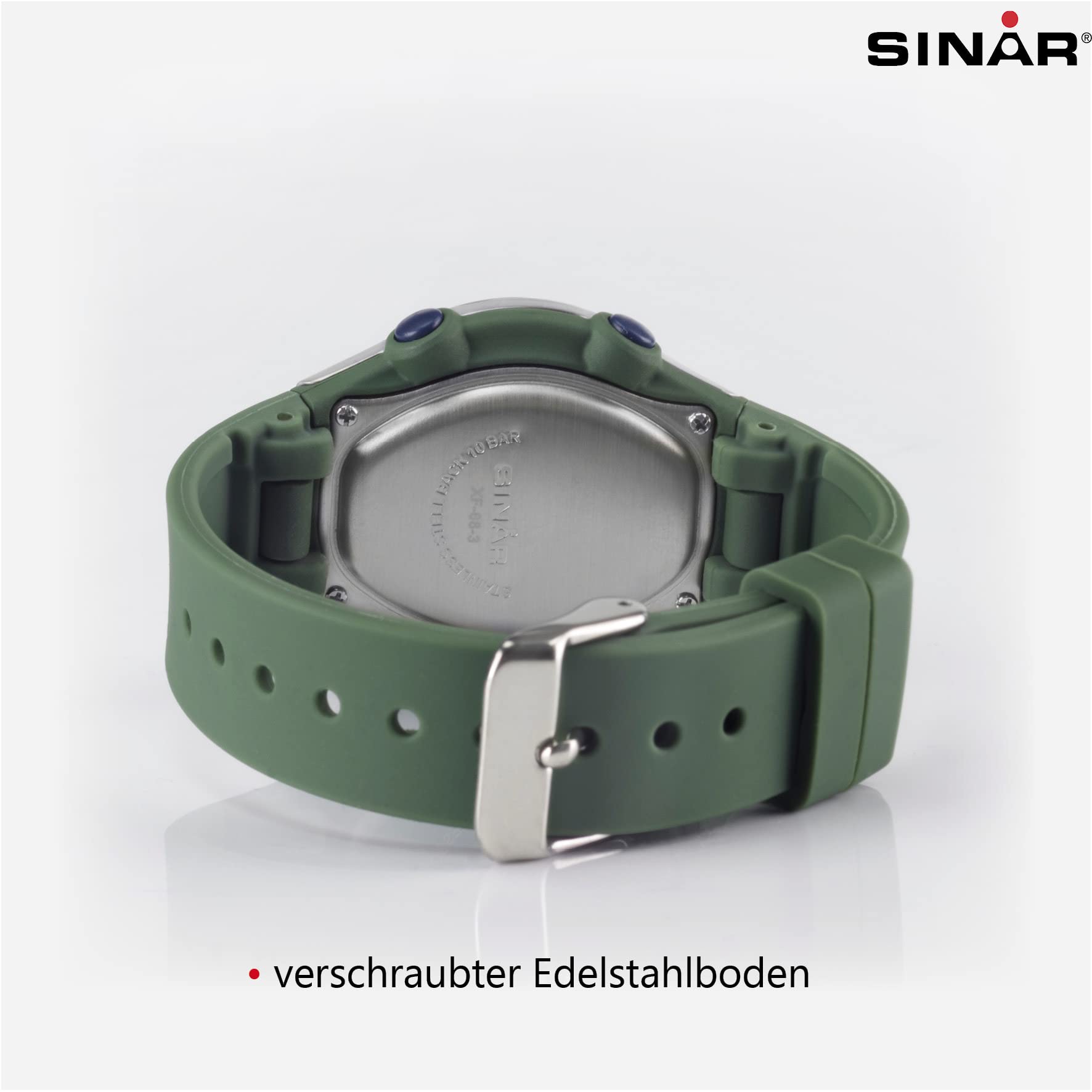 SINAR XF-68-3 - Orologio da polso per ragazzi, digitale, al quarzo, 10 bar, con allarme, luce EL e cinturino in silicone, verde oliva, blu, verde, Sportivo