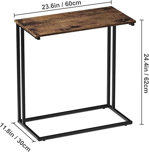 Miniatura 3 de Mesa auxiliar en forma de C, moderna mesa auxiliar con marco de metal, diseño que ahorra espacio para sala de estar, mesa de sofá de gran superficie