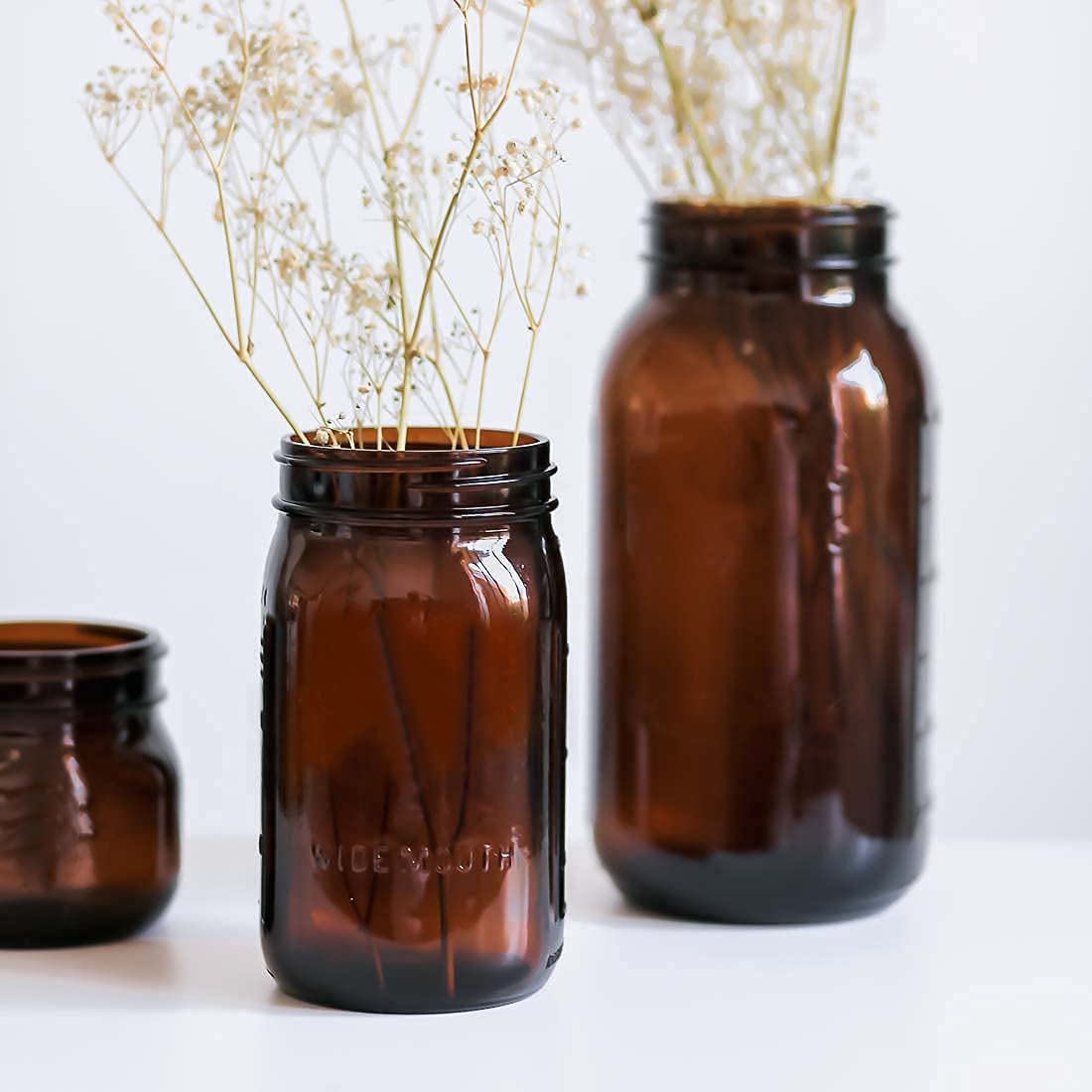 Amber Mason Jars 32 oz Wide Mouth Quart Mason Jars with Lids for