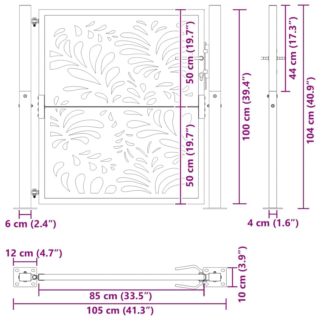 vidaXL Porte Jardin Acier résistant aux intempéries Conception Vague, Porte de clôture, Porte extérieure, Porte en métal, Porte de sécurité