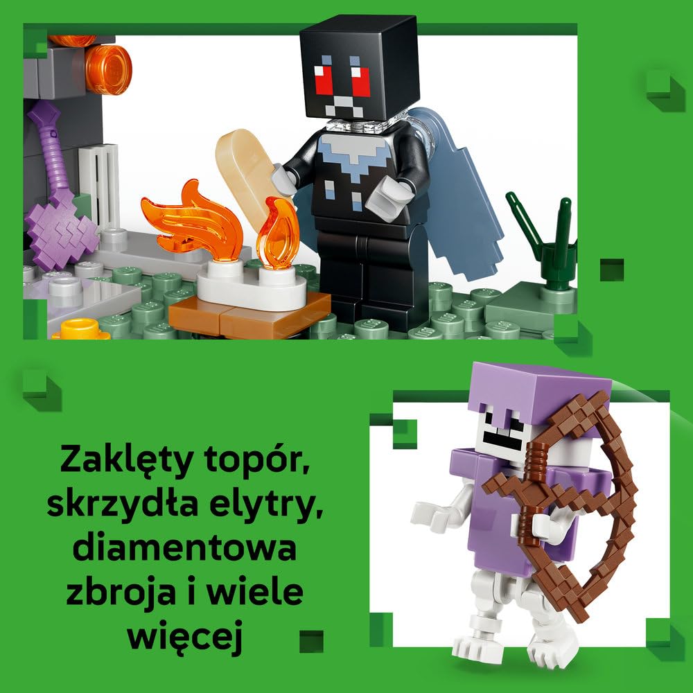 LEGO Minecraft Blady Ogród, interaktywna zabawka gamingowa, klocki dla 7-latka z biomem i figurkami człowieka-ćmy, Creepera, szkieletu i skrzypacza, pomysł na prezent dla chłopca i dziewczynki 21586