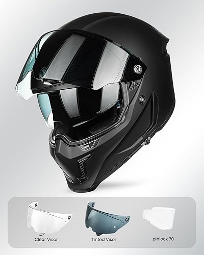 Miniatura 4 de ILM Casco de motocicleta de cara completa DOT ECE Powersports (negro mate, L) y auriculares Bluetooth con sistema de alta fidelidad