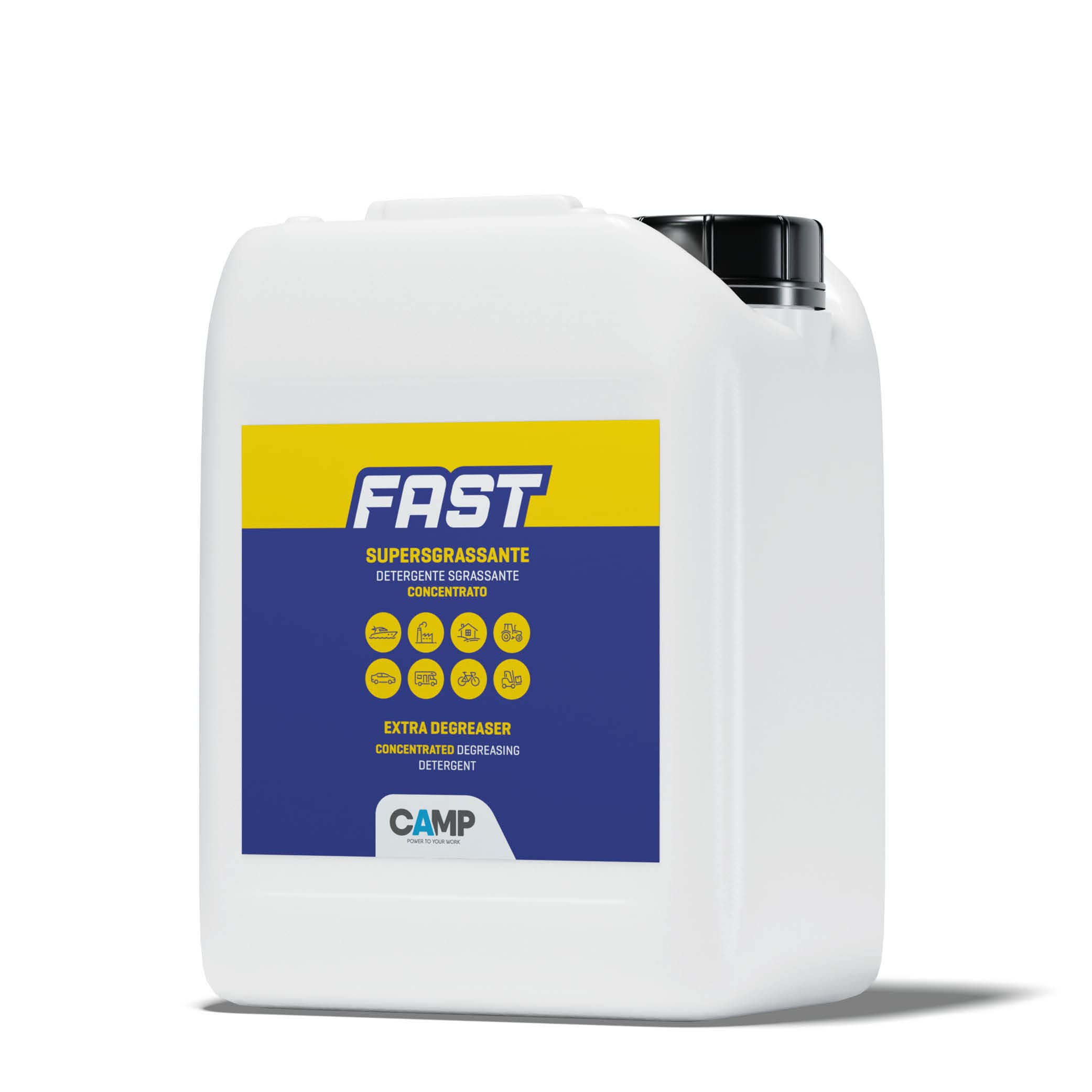 CAMP Fast Supersgrassante Concentrato - Sgrassatore Universale ad Azione Rapida, Detergente Igienizzante Superficie - Rimuove Ogni Tipo di Sporco, Prodotti Pulizia Casa, Made in Italy, 5l
