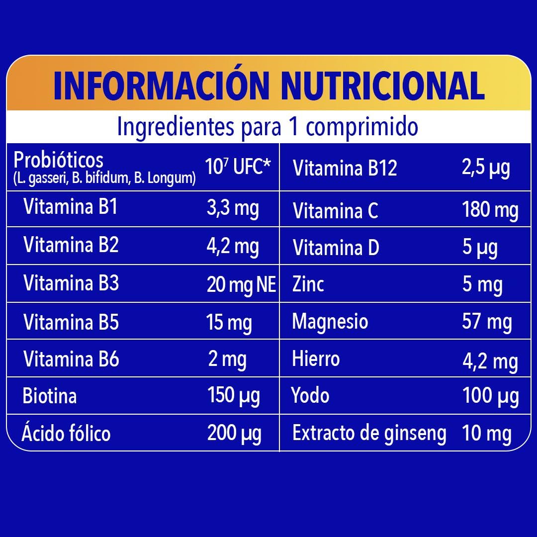 Bion3 Energy Comprimidos Multivitamínicos con Probióticos, Complemento Alimenticio, Reducción de la fatiga¹, Vitamina C, D, Complejo B y Magnesio