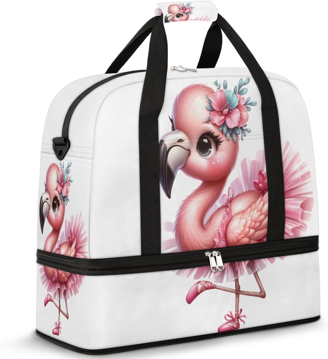Cute Flamingo Pink Animal Large Weekender Overnight Bags Travel Duffel Bag for Women Men Girl Gym Bag With Shoe Compartment Foldie Travel Tote Bag Carry On Personal Item Bag for Travel Gym Sports
