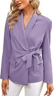 Sponsored Ad - DOBULO Women's Elegant Business Blazer Long Sleeve Waist Tie Work Office Jacket Blazer with Pockets Purple