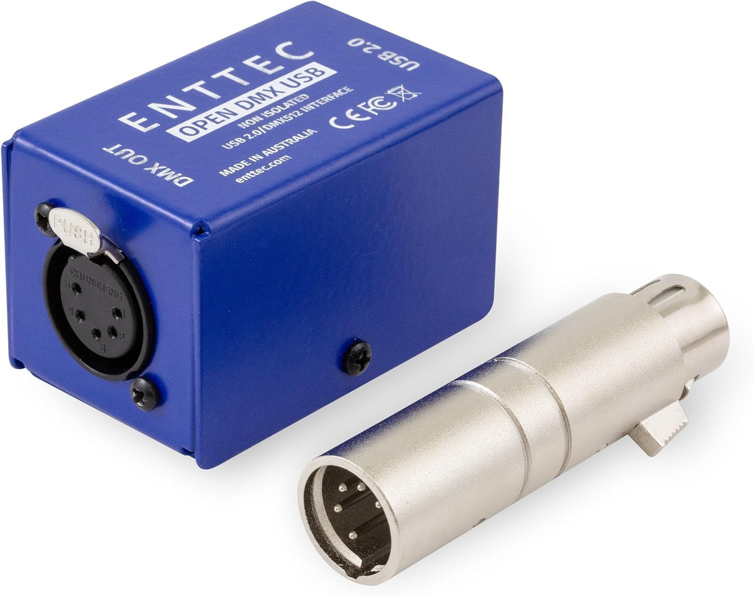 Enttec Open DMX USB 70303 - Controller widget per interfaccia di illuminazione (open source/hardware), con adattatore SIRS-E da 5 pin a XLR a 3 pin, con panno SIRS-E per la pulizia