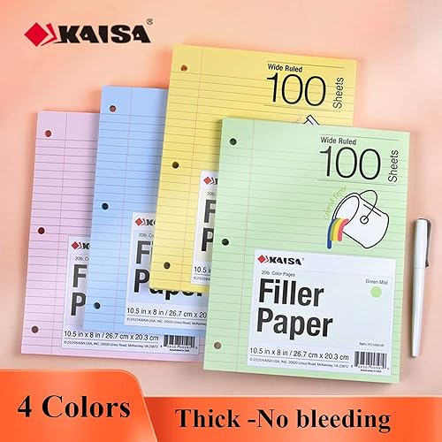 Miniatura 52 de KAISA hojas sueltas, 150 hojas de repuesto de 8 x 10.5 pulgadas, con rayas angostas, con 3 agujeros perforados para carpetas de 3 anillas, 12