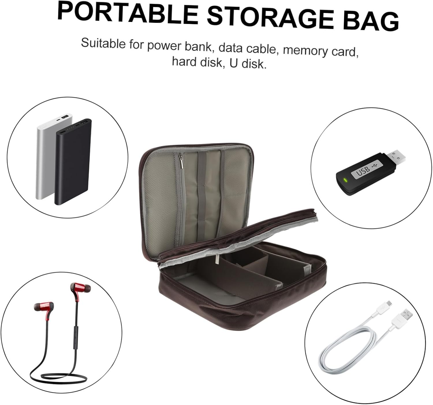 jojofuny Multi-compartment Tech Storage Pouch Cable Organizer Charger Case Travel Accessories Carrying Bag Coffee Color